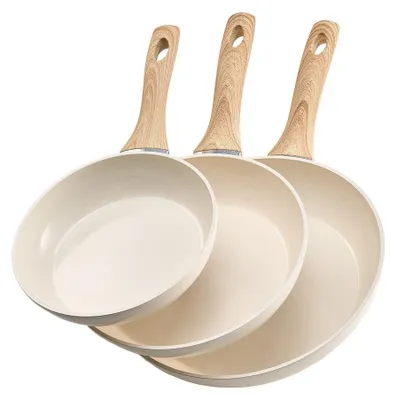 Obrázok produktu pre 3-dielna sada panvíc 20/24/28 cm - Nepriľnavá panvica v béžovej farbe - Vysokokvalitná sada panvíc
