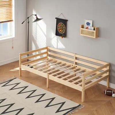 Produktbild von IPOTIUS Massivholz Bett 90x190 cm Massivholzbett Holzbett Einzelbett, Bettsofa, Tagesbett, mit Lattenrost, Pflegeleicht, Einfache Montage, 200kg Belas