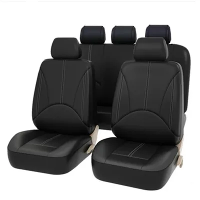Produktbild von Autositzbezüge Set 9-teilig - Kunstleder - Vorder- und Rücksitze - Sandwich-Nähte - Universell passend für Auto SUV Wohnmobil - Schwarz