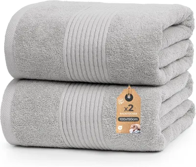 Produktbild von Cloud Pillow 2er Set Badetücher 100x150 cm, 100% Baumwolle, 500 g/m2, weich, saugstark, langlebig, , ideal für Bad & Wellness (Hellgrau)