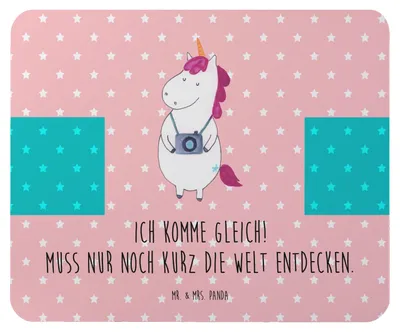 Produktbild von Mr. & Mrs. Panda Mouse Pad Einhorn Fotograf - Rot Pastell - Geschenk, Unicorn, computermatte, Reisen, laptop mauspad, Mousepad, Tourist, Urlaub