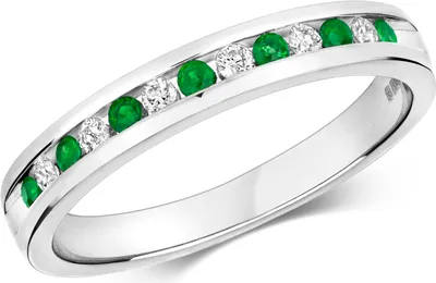 Produktbild von Klassischer 9 Karat (375) Weißgold Halb Eternity Diamant Damenring Brillant-Schliff 0.13 Karat H - I1 I2 mit Smaragd, 50 (15.9); TRS292879KWRSK