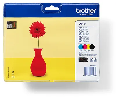 Produktbild von Brother LC121VALBP, Schwarz, Cyan, Magenta, Gelb, 4 Stück(e), 300 Seiten, 300 Seiten, Multipack