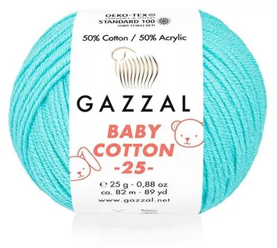 Obrázek produktu pro Gazzal Baby Bavlna Aqua 25g, měkká bavlněná příze, barev