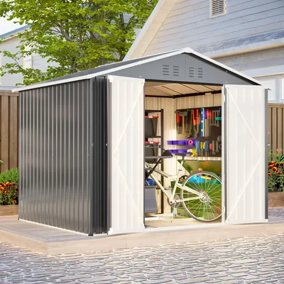 Produktbild von 8x6 ft Außenaufbewahrungshaus, Gartengerätehaus mit praktischer Flügeltür – ideal als Gartenschuppen für Werkzeuge und Gartengeräte