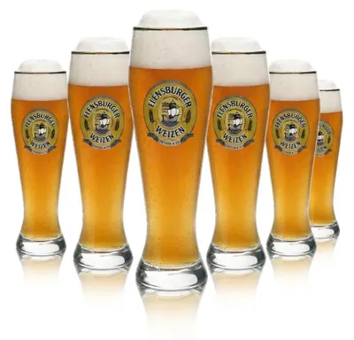 Produktbild von Flensburger Weizen Gläser 6er Set 0,3l Weizenglas Goldrand Hefeweizen Rastal, KI-generiertes Bild