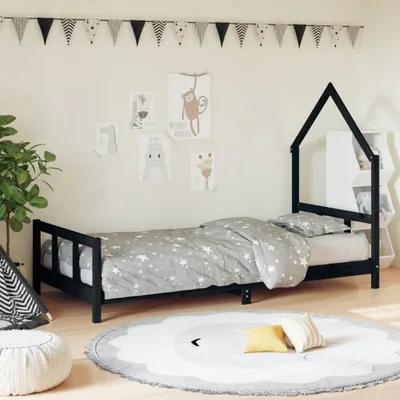 Produktbild von "im Angebot" Kinderbett Schwarz 90x200 cm Massivholz Kiefer - Kinderbetten CC22939
