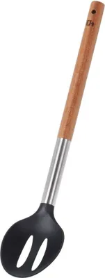 Produktbild von Kochlöffel ABSEIHLÖFFEL Schlitzlöffel schwarz mit Holzgriff zum Rühren und Servieren von Gerichten 34 cm