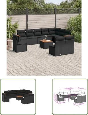 Produktbild von The Living Store 11-tlg. Garten-Sofagarnitur mit Kissen Schwarz Poly Rattan