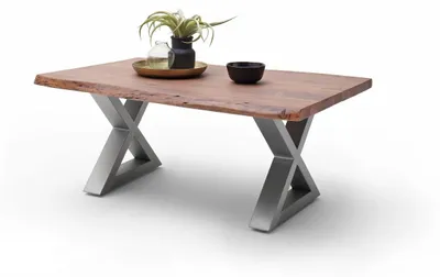 Produktbild von Couchtisch Baumkantentisch Akazie-massiv X-Form rechteckig walnuss lackiert 110