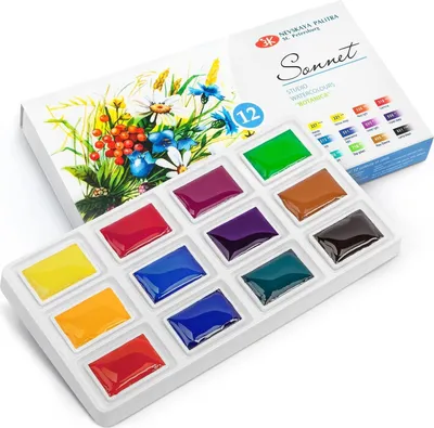 Produktbild von Sonnet Wasserfarben-Set | 12 Aquarellfarben für florale und botanische Malerei | Made by Nevskaya Palitra