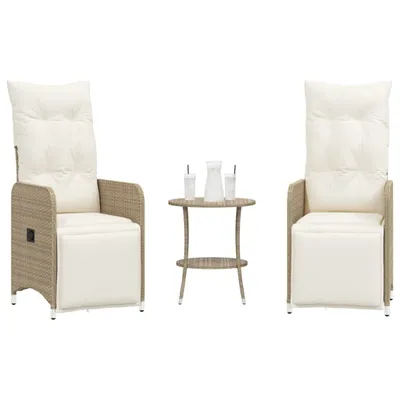 Produktbild von Möbel Gartensessel 2 Stk. Verstellbar mit Tisch Beige Poly Rattan - Gartenstühle 365708