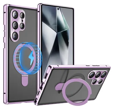 Produktbild von Für Samsung Galaxy S24 Ultra Full Cover MagSafe Magnet Ring / Glas Hülle Handy Tasche Bumper Lila
