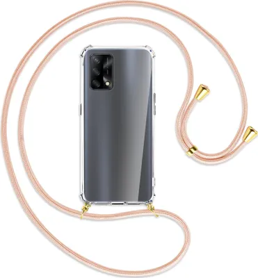 Produktbild von Handykette Backcover-Schutzhülle mit Band (Metall goldfarben) für Oppo A74 4G, Oppo F19 4G - rose peach