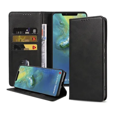 Produktbild von Smartphonica Handytasche passend für Huawei Mate 20 Pro Kunstlederhülle mit Magnetverschluss und Kartenhalter Buchhülle mit Klappe - Schwarz