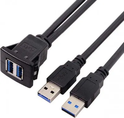 Produktbild von SYSTEM-S Dual USB A 3.0 Buchse auf 2x USB A 3.0 Stecker Verlängerungskabel Einbaubuchse 100cm