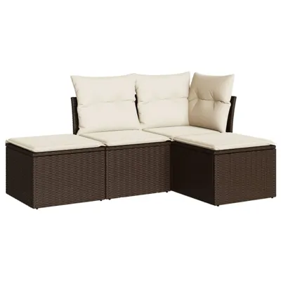 Produktbild von 4-tlg. Garten-Sofagarnitur mit Kissen Braun Poly Rattan