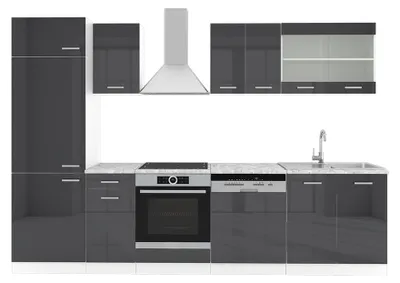 Produktbild von Küchenzeile Vicco R-Line Anthrazit Hochglanz/Weiß 300 cm , AP Marmor, Model 29227