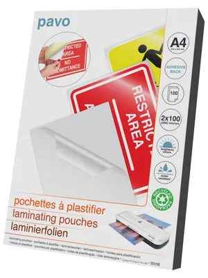 Image de pochette à plastifier pavo DIN A4 autocollante 200 mic 100 pièces