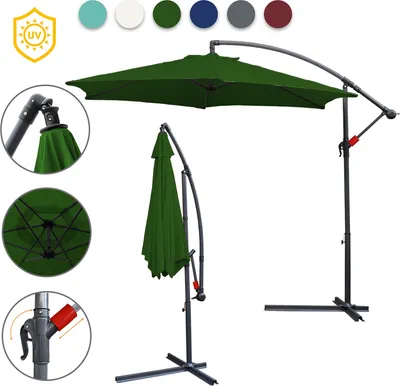 Immagine prodotto di Wolketon 3m-3.5m Ombrellone inclinabile a sbalzo Ombrellone da balcone Ombrellone da mercato UV40+ Ombrellone da giardino, verde, 3m