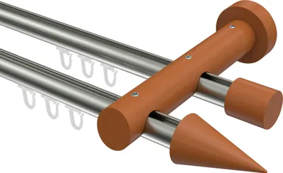 Produktbild von Interdeco Innenlaufstange / Gardinenstange mit Innenlauf Edelstahl-Optik / Kirschbaum lackiert, Typ Talent Siveo (Kegel), 20 mm Ø 2-läufig, 200 cm