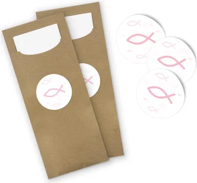 Produktbild von itenga 100x Bestecktasche aus Papier mit Serviette + Sticker Fisch Rosa