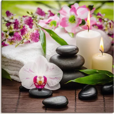 Produktbild von ARTland Leinwandbild Spa Orchideen Bambus Kerze Größe: 40x40 cm