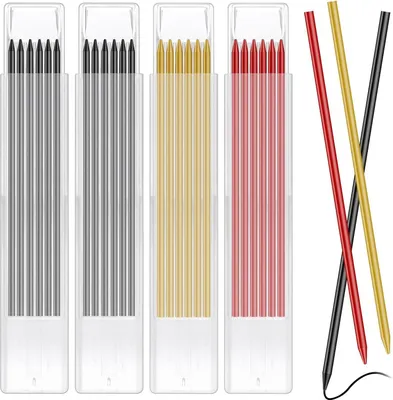 Produktbild von 24 Stück Bleistiftminen für Zimmermannsbleistift, Tischler Bleistift Ersatzminen, 2.8 mm Bleistift Ersatz, Solide Tieflochmarker Bleistift Ersatzminen für Architekt Zeichnen(Gelb Rot Schwarz)