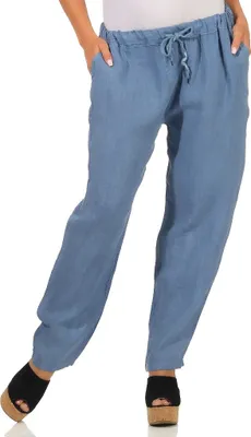 Produktbild von Mississhop 334 Damen Leinenhose Freizeithose 100% Leinen Hose elegante Stoffhose Jeansblau S