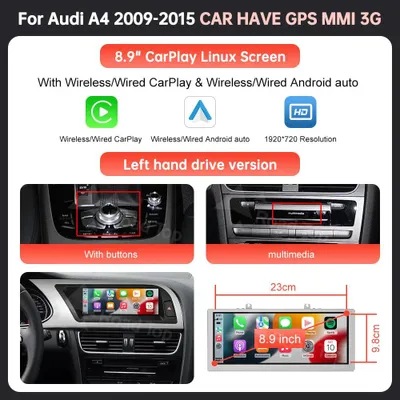 Immagine prodotto di Schermo touchscreen multimediale da 8,9 pollici con CarPlay e Android Auto wireless