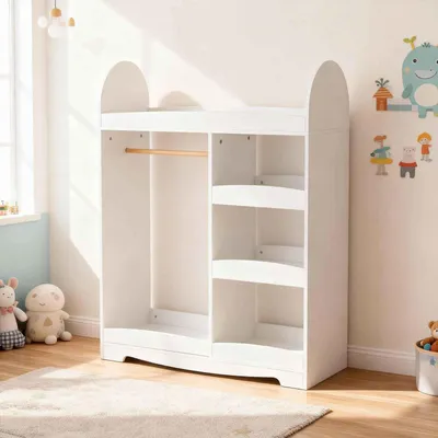 Produktbild von Zimilo Kinderkleiderschrank, 89 x 35 x 110 cm, MDF und Spanplatte, 3 Ablagen, 1 Kleiderstange, Multifunktionaler Kleiderschrank mit Aufbewahrunga