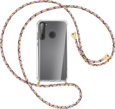 Produktbild von Handykette Backcover-Schutzhülle mit Band (Metall goldfarben) für HTC Desire 20 Pro - rosa Karo