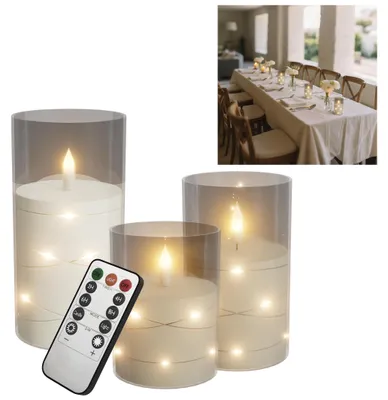 Obrázok produktu pre VA-Cerulean, LED sviečky, 6-dielna sada, priehľadné – s efektom blikania, svetelným vláknom, diaľkovým ovládaním a časovačom, vhodné na stôl, poličku a do domácnosti