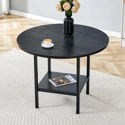 Immagine prodotto di MODFU, tavolo da pranzo rotondo, tavolo da cucina con ripiano contenitore, per 4-6 persone, piano a due livelli, dimensioni 100x77 cm, colore nero