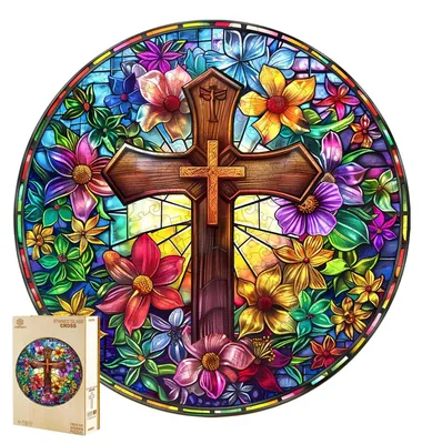 Produktbild von Holzpuzzle für Erwachsene mit farbigem Glas