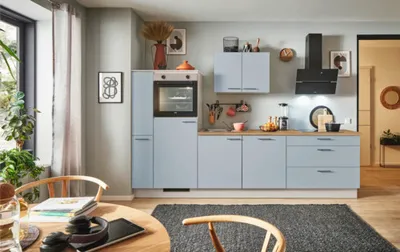 Produktbild von PICCANTE Plus Küchenzeile ohne Geräte Marlena 310 cm pastellblau matt vormontiert Variante links 4067368009720