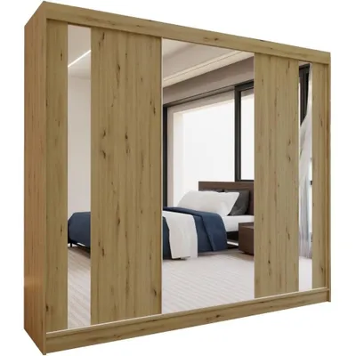 Image de BEAUTYSOFA Armoire à portes coulissantes GAJA 240 cm - Armoire à tiroirs et miroir (Artisan)