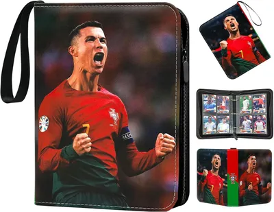 Produktbild von Fussball Cristiano Ronaldo Sammelkarten Album 4 Taschen 50 Hüllen für 400 Karten, Fußball Sammelalbum Sammelmappe Sammelbuch Reißverschluss cr7