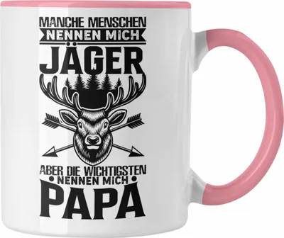 Produktbild von Trendation - Jäger Papa Vater Geschenke für Männer Tasse Geschenkidee Vatertag (Rosa)