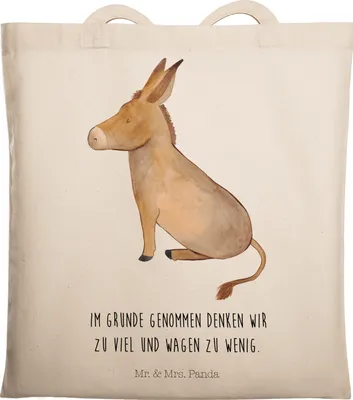 Produktbild von Mr. & Mrs. Panda Schultasche Esel - Transparent - Geschenk, Shopping Tasche, Weisheit, Erfolg, Laptoptasche, Tote Bag, Jutebeutel, Lustige Sprüche, Positive Gedanken