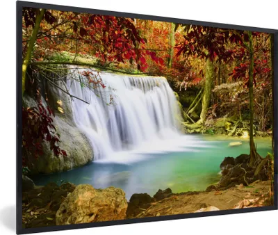 Produktbild von MuchoWow® Gerahmtes Poster Herbst - Wasserfall - Natur 90x60 cm - Poster mit Schwarzem Bilderrahmen Wandposter Rahmen Foto Bilder - Fotorahmen - Foto-Plakat