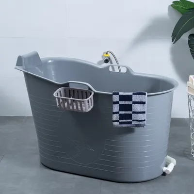 Produktbild von Schwänlein® Mobile Badewanne, Ideal für das kleines Badezimmer, 99 x 52 x 65 cm, Stylisch und Stimmungsvoll (Grau)
