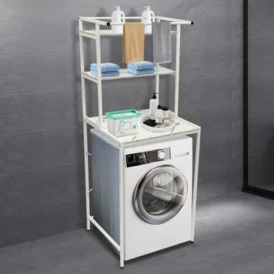 Image de support à 3 étages, étagère pour machine à laver, étagère de salle de bain multifonctionnelle, blanc+marbre