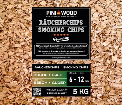 Produktbild von PINI 5 Kg Räucherchips Buche und Erle gemischt 6-12 mm Smoking Chips Räucherspäne 18 Liter