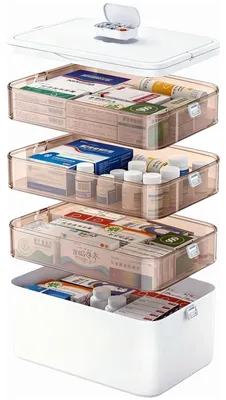 Produktbild von Omgoods – Medikamentenbox mit Tragegriff – 4-stufiger Organizer für Zuhause und unterwegs
