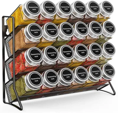 Produktbild von Unyqoos Metallisches Kräuterregal mit 3 Ebenen für die Küche, Platz für 24 Kräutergläser, rostfrei und platzsparend
