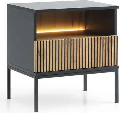 Produktbild von Nachttisch Sento S54 Nachtschrank 54X56X39 Cm Mit Led Schublade Schwarz/Wotan Eiche