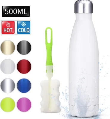 Produktbild von Weiße Thermosflasche mit Reinigungsbürste