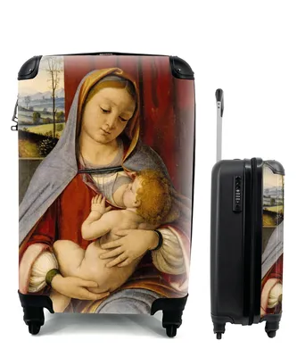 Produktbild von MuchoWow® Koffer Handgepäck Trolley Rollkoffer Kleine Reisekoffer mit 4 Rollen - Madonna mit Kind - Leonardo da Vinci - Cabin Size < 55x40x23 cm & 55x40x20 cm - Kinderkoffer - Kabinenkoffer - Boardgepäck - Reise-Box - Reisekoffer - Reisegepäck - Koffer mit Bild - Trolley für Kinder