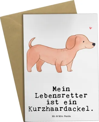 Produktbild von Mr. & Mrs. Panda Klappkarte Dackel Kurzhaardackel Lebensretter - Weiß - Geschenk, Dachshund, osterkarte, einladungskarten, glückwunschkarten, Teckel, weihnachtskarten